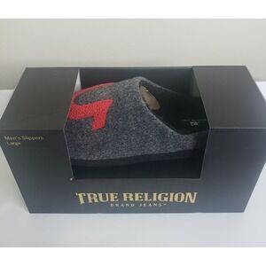True Religion Brand Jeans Slippers Mens Large Fits 11-12 Gray/Black/Red Slip-On